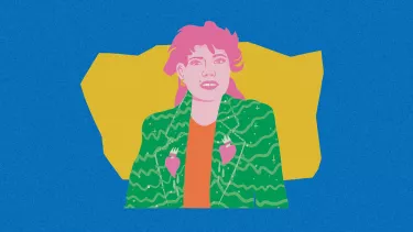 An animated sketch of Clementine Ford wearing green jacket.