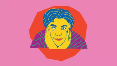 An animated version of Roxane Gay an American writer with her both hands on her chin.