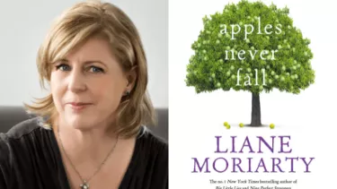 Liane Moriarty an Australian author with her book cover apples never fall.